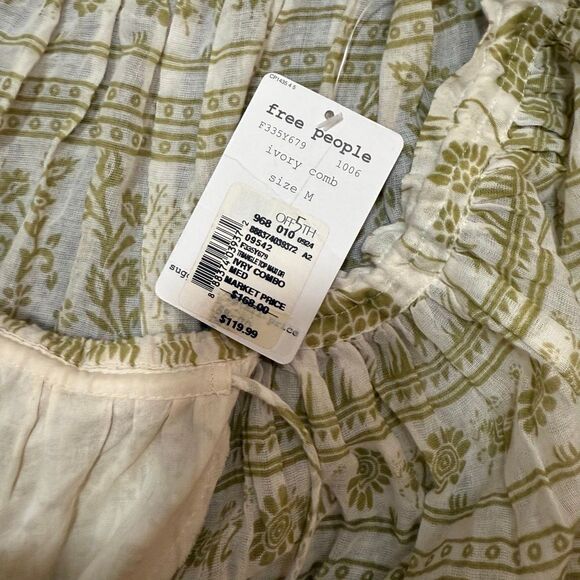 Free People Triangle Combo Cream White Maxi Dress Brown Boho Elephant Medium - Picture 5 of 7